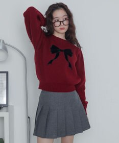 WEGO ベロアリボンアップリケタックスリーブニット