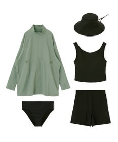 San-ai Resort（三愛水着楽園） 【WEB限定】5点セット バケットハット付きUVカット リブタンキニ+ラッシュガードセット水着【BeachQueen(ビーチクイーン）】