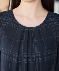 Tiaclasse L シフォンチェックパフスリーブチュニック