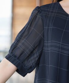 Tiaclasse L シフォンチェックパフスリーブチュニック