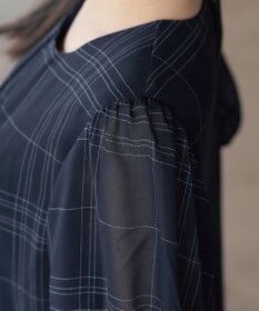 Tiaclasse L シフォンチェックパフスリーブチュニック