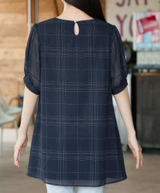 Tiaclasse L シフォンチェックパフスリーブチュニック