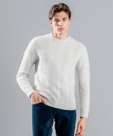 JOSEPH HOMME メランジヘリンボンストライプ　ケーブルニット