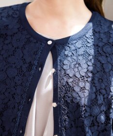 Tiaclasse 【洗える】7分袖前身レースカーディガン