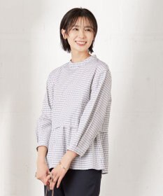 J.PRESS LADIES 【洗える】 セルロースチェック スタンドカラー ブラウス