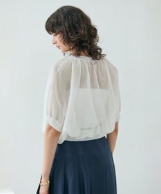 BEIGE， 【洗える・Oggi 7月号掲載】LUPINUS / リネン混半袖プルオーバーギャザーニット