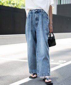 WEGO 【ユニセックス着用ITEM/ウエストゴム/SMLサイズ展開】デニムルーズテーパードパンツ