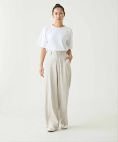 caqu linen rayon stretch wide pants リネンレーヨンストレッチワイドパンツ