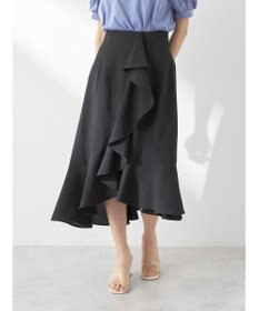 earth music&ecology アシメペプラムフレアバックレースミディ丈スカート