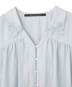 YECCA VECCA 刺繍カラーバルーンヘムブラウス