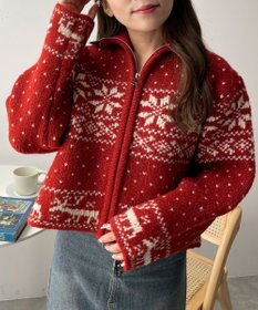 WEGO 雪柄ZIPニット