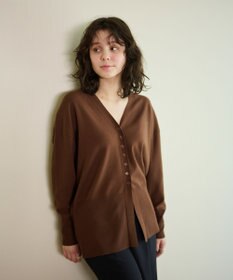 #Newans 【洗える】ファインボタンＶネックカーディガン ブラウン