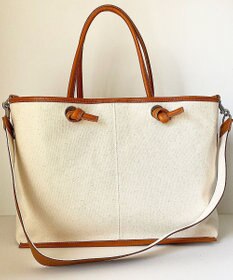 Hekhèr Le Style de Vie 【日本製 / A4サイズ対応/2WAY】コットンキャンバス×シュリンクレザー ノットトートバッグ large