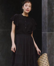 Tiaclasse L 【洗える】フレアスリーブレースブラウス