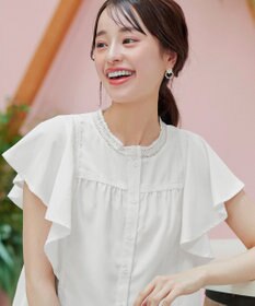 Tiaclasse L 【洗える】フレアスリーブレースブラウス