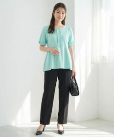 Feroux 【洗える】フリルデザインペプラムニットトップス