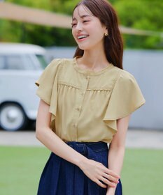 Tiaclasse L 【洗える】フレアスリーブレースブラウス