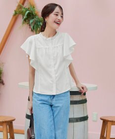 Tiaclasse L 【洗える】フレアスリーブレースブラウス