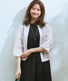 23区 S シャドーシアーチェック 2WAY ブラウス アイボリー系