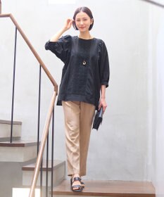 自由区 【接触冷感・速乾・UVケア・撥水・防シワ・XSサイズあり】リネンライクツィルテーパード パンツ