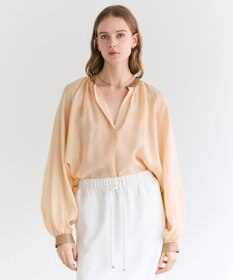 BEIGE， PAULINE / リネンヴィスコースフェイクレザー配色ブラウス