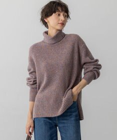 23区 【洗える】ミックスブークレ サイドスリットタートルニット オレンジマルチ