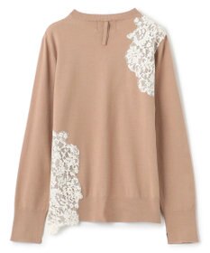 BEIGE， 【ご好評により新色追加！洗える】WILLOW / アシンメトリーレースクルーネックニット