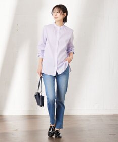 J.PRESS LADIES S 【洗える】 FAST コットンナイロン ストライプ バンドカラー ブラウス