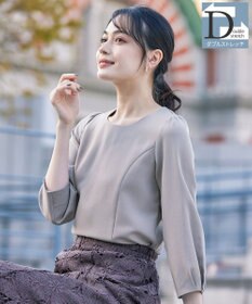 Tiaclasse L 【ダブルストレッチ】【洗える】タックパフ袖ブラウス