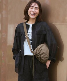 23区 【見上愛さん着用】リネンミックスシアースラブ ミリタリー シャツジャケット ブラック系