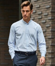 GOTAIRIKU 【シワになりにくい/洗える】ＴＣブロード シャツ_バンドカラー サックスブルー系