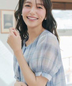 Tiaclasse L シフォンチェックパフスリーブチュニック