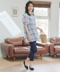 Tiaclasse L シフォンチェックパフスリーブチュニック