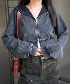 WEGO ヴィンテージウォッシュWジップショートパーカー