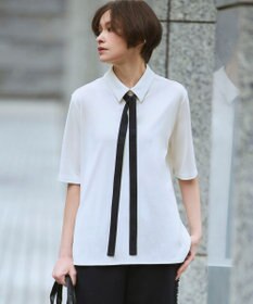 ICB 【先行予約・WEB限定カラーあり】マラボーテライトジョーゼット 半袖ボウタイ付きシャツカラートップス
