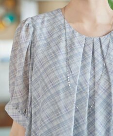 Tiaclasse L シフォンチェックパフスリーブチュニック
