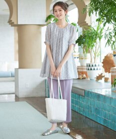 Tiaclasse L シフォンチェックパフスリーブチュニック