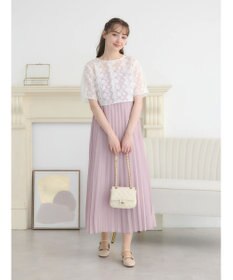 earth music&ecology ＳＥＴ２点　オーガンジー刺繍＋プリーツワンピース