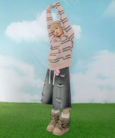 WEGO 【ユニセックス着用ITEM】シャギーボーダーニットパーカー