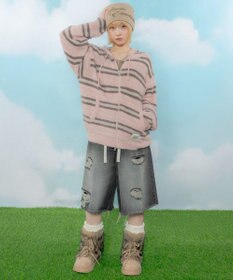 WEGO 【ユニセックス着用ITEM】シャギーボーダーニットパーカー