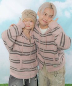 WEGO 【ユニセックス着用ITEM】シャギーボーダーニットパーカー