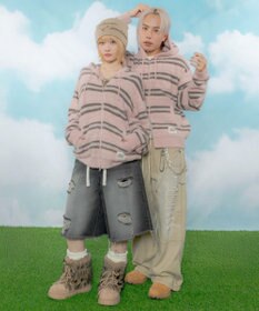 WEGO 【ユニセックス着用ITEM】シャギーボーダーニットパーカー