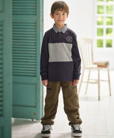 J.PRESS KIDS 【110-130cm】襟ストライプ ブロッキングポロシャツ