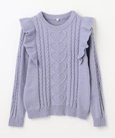 ANY KIDS 肩フリルハートケーブルニット