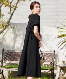 Tiaclasse 【洗える】バルーンスリーブサイドギャザーワンピース