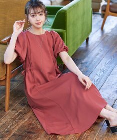 Tiaclasse 【洗える】バルーンスリーブサイドギャザーワンピース