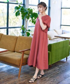 Tiaclasse 【洗える】バルーンスリーブサイドギャザーワンピース