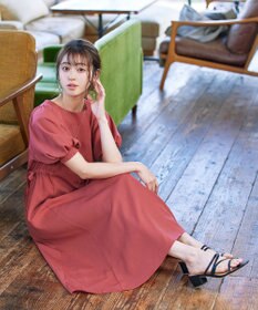 Tiaclasse 【洗える】バルーンスリーブサイドギャザーワンピース