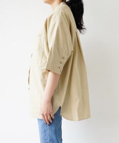 WHITE MAILS COTTON PAPER  POPLIN BAND COLLAR DOLMAN SLEEVE SHIRT　コットンポプリン 半袖シャツ