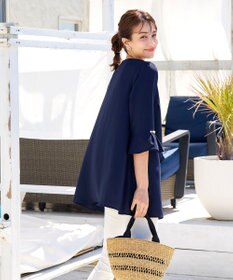 Tiaclasse 【洗える】タックフレアパール付き袖チュニックブラウス